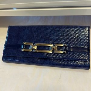 Blue Embossed PU Leather Clutch